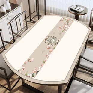 新防中式 椭免圆形餐桌布PLKBVC软玻璃用水防油防烫洗家茶几电视柜
