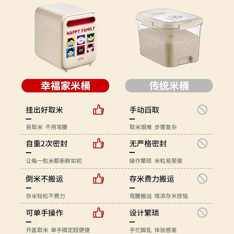 大口径米桶10斤防虫防潮密封家用大米储存容器米箱储粮桶锁鲜米缸