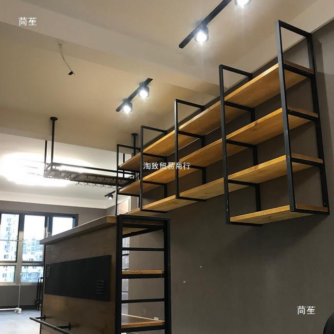 铁艺吊架置吧台物架前台悬挂酒架业风实木NJJ层架墙架上工壁挂隔