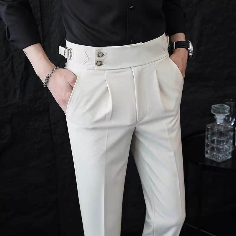法国高端商务直筒西裤男修身春夏季英伦风垂感免烫那不勒斯长裤