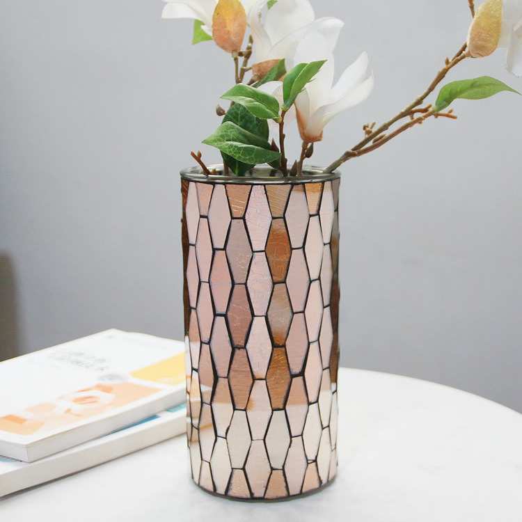 欧式马赛克彩色几何玻璃花瓶时尚家居客餐厅养富贵竹装饰摆件花器