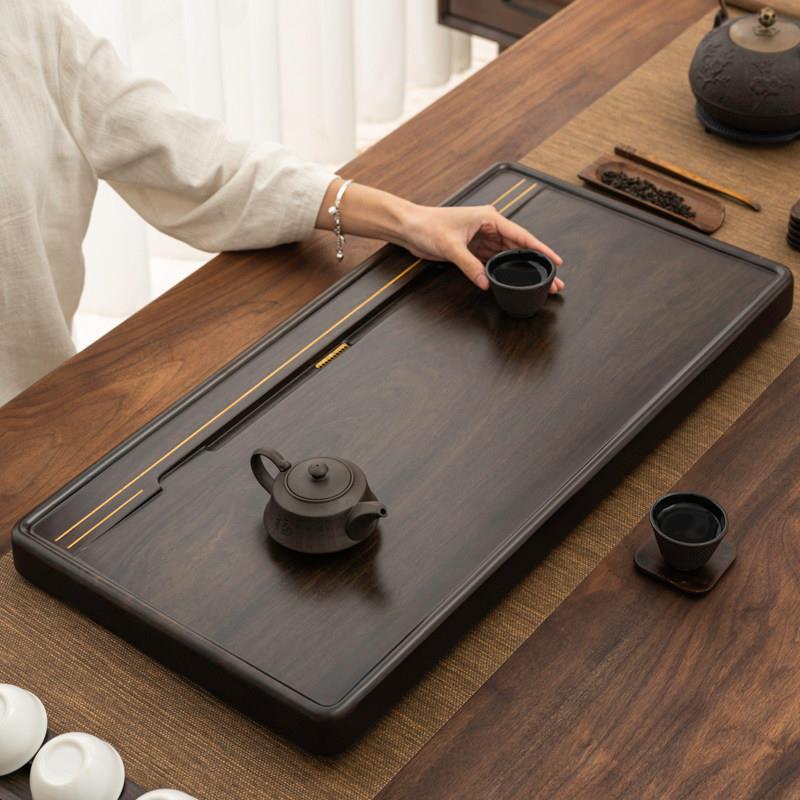 整块黑檀木茶盘实木简约家用茶台原木茶海长方形大号排水功夫茶具