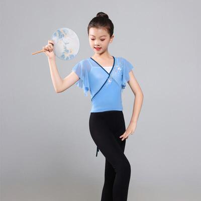 高档新款儿幼女儿童古典韵纱衣民族舞短袖练功服基舞蹈训演身出服