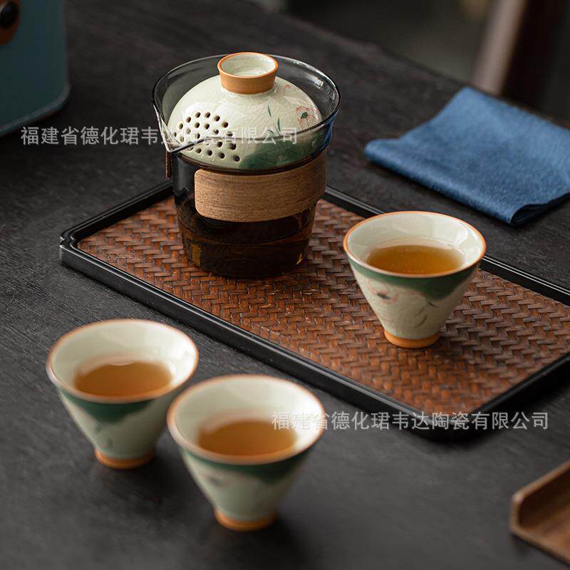 便携式旅行茶具套装户外随身快客杯玻璃盖碗茶杯功夫办公室泡茶壶