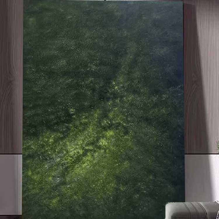 侘寂风墨绿色装饰画肌理抽象画手绘油画极简无框画客厅大幅落地画