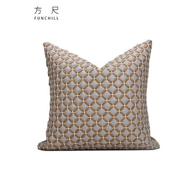 FANCY轻奢灰黄咖色皮绒抱枕沙发手工编织靠包样板房间设计师靠垫
