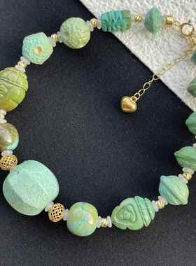 天然原矿高瓷绿松石多宝手串 女神款手链瓷度玻璃瓷搭配18k金配饰