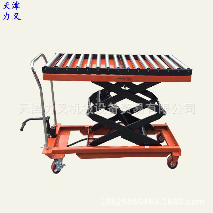 滚筒式小型升降平台脚踩液压升高平台车剪叉式手推模具搬货车