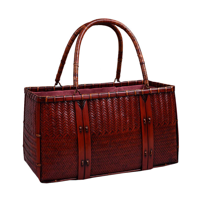 新款手提复古精编大号竹包竹编包度假竹编茶具收纳包竹篮子手提篮