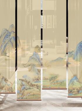 定制中式覆古江山水意境窗帘厂家直销客厅玄关风隔断屏风挂画 画