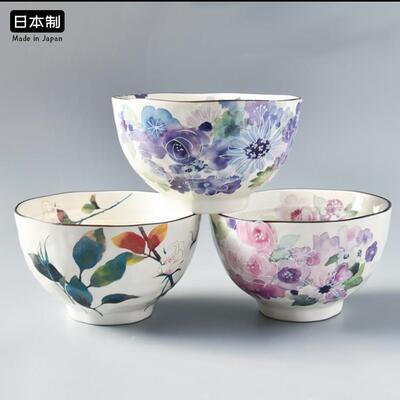 日本进口ceramic蓝瓷米饭碗日式复古美浓烧汤碗田园风家用陶瓷碗