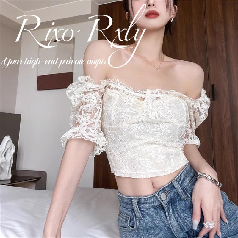 RIXO RXLY蕾丝一字肩泡泡袖短袖衬衫女春夏季小众设计感甜美风衬