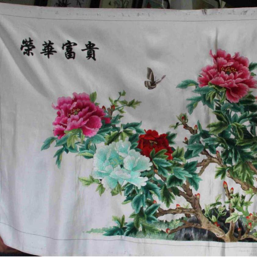 供应苏州手工刺绣装饰画苏绣单面绣客厅挂画新款花开富贵绣片
