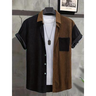 C 30954 Corduroy striped short sleeve shirt 灯芯绒条纹短袖衬