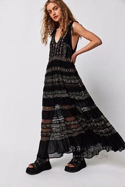 free people 刺绣长连衣裙