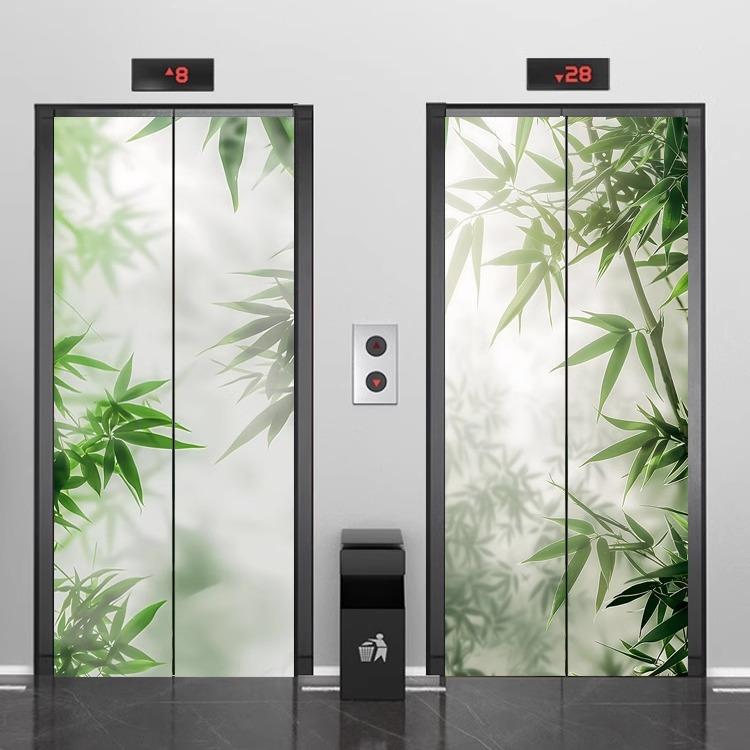 电梯门贴纸门贴商场翻新装饰贴画玻璃电梯口贴养老院消防门竹林图片