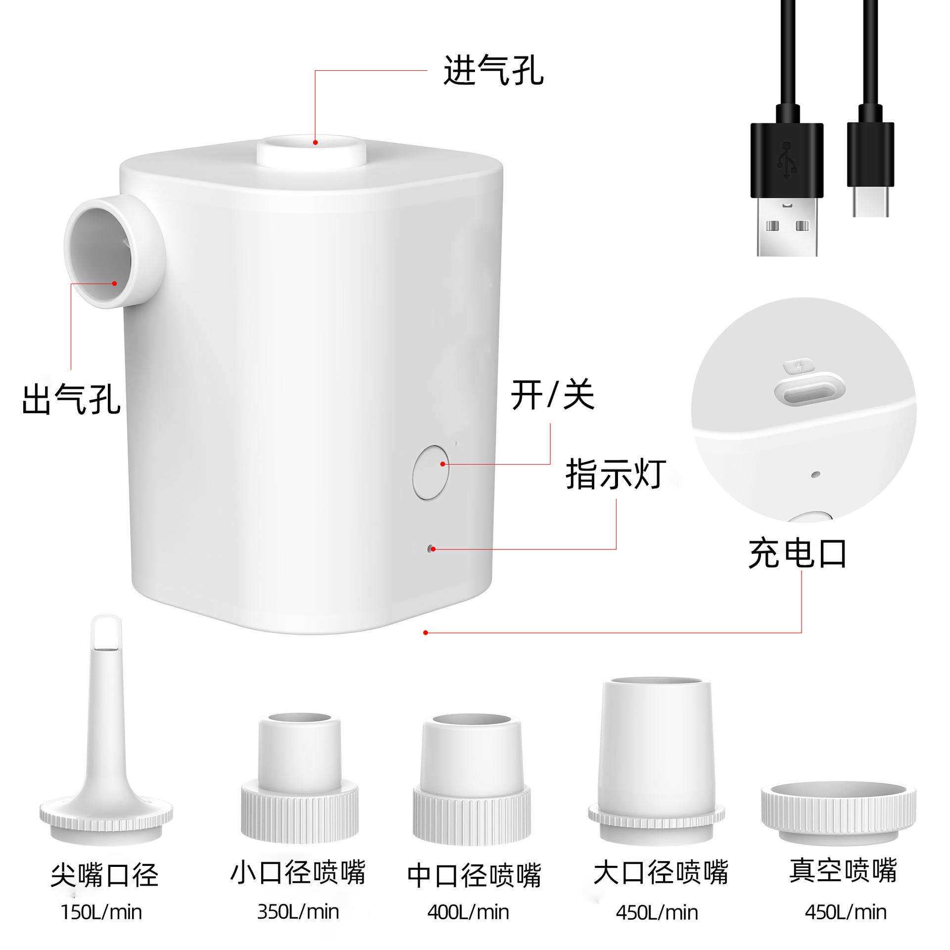 锂电款户外便携电动充电式打气泵收纳袋抽真空高压续航无线充气泵