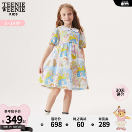 teenieweeniekids小熊童装，女童24年夏款满印娃娃，领短袖连衣裙