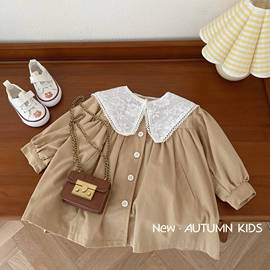 女童风衣0-5岁春秋装，韩国女宝宝简约中长款外套婴儿公主风开衫