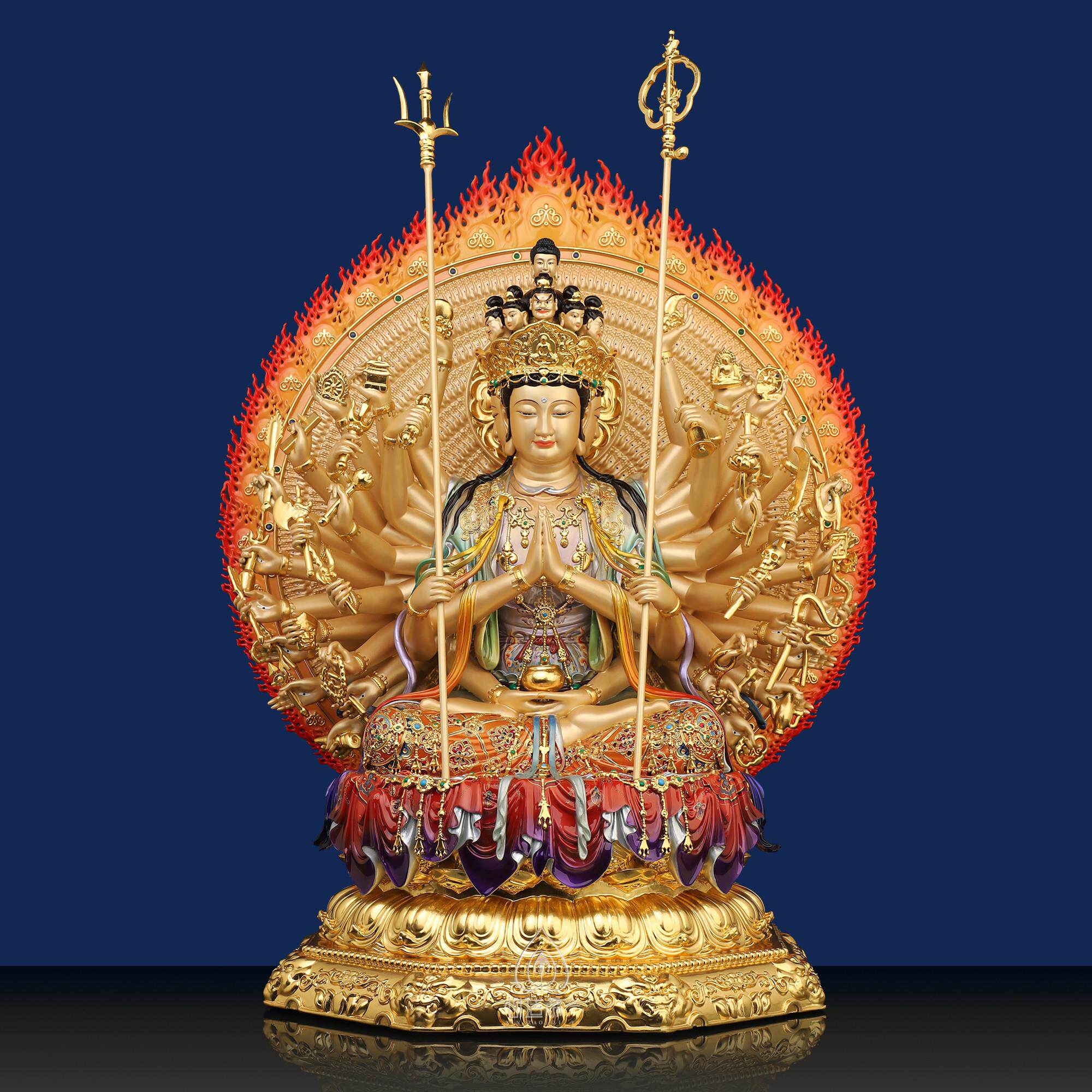 千手观世音神像台湾黄铜鎏金纯手工千手千眼观音菩萨铜像家居摆饰