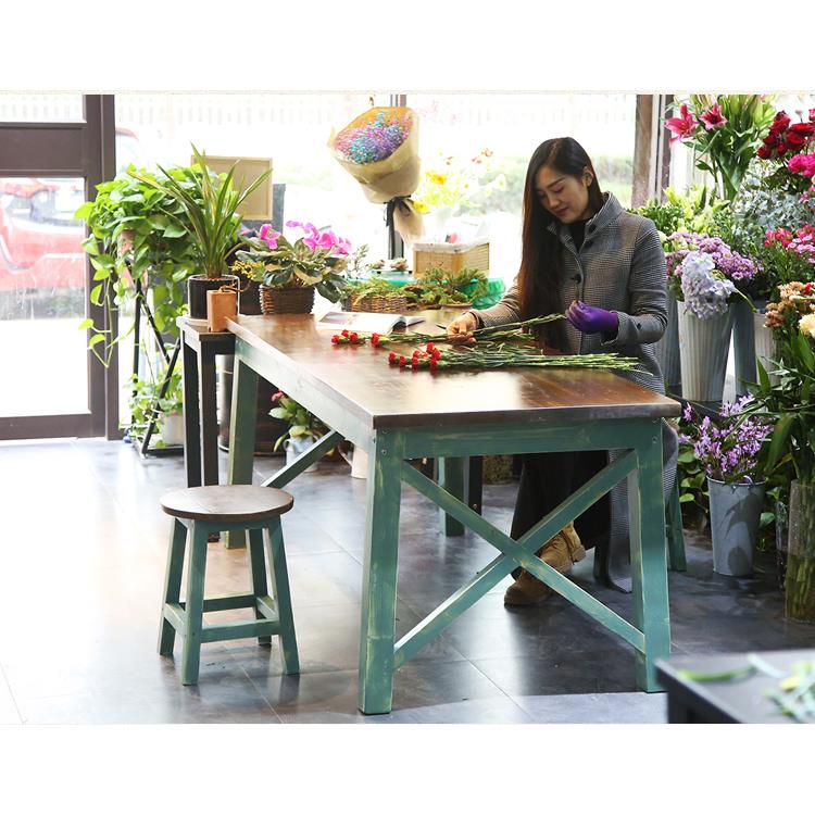 0A实木桌椅地中海复古长方形做旧家用阳台桌咖啡花店工作台快餐桌