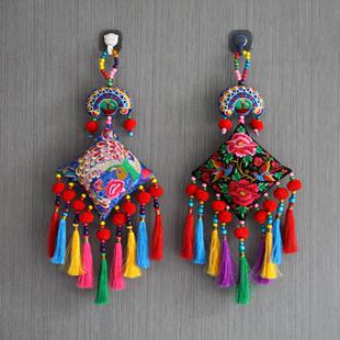 饰品 家居装 酒店餐厅挂件 刺绣小挂饰 创意民族风布艺绣花风铃