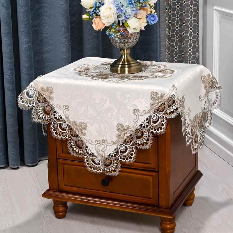 蕾丝床头柜盖布美式茶几桌布新中式角几盖巾遮盖洗衣机冰箱防尘罩