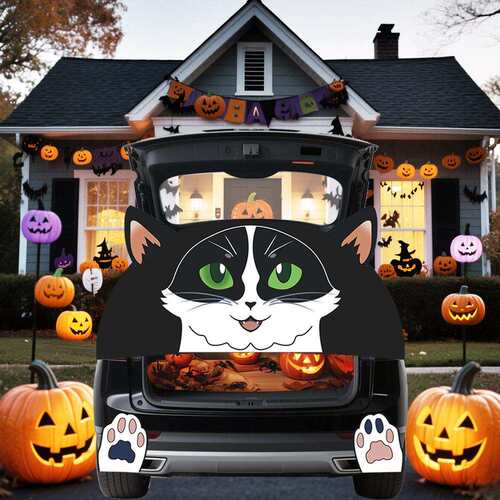 HW084万圣节狗狗汽车后备箱装饰贴PVC布艺节日装饰怪兽门贴车库贴