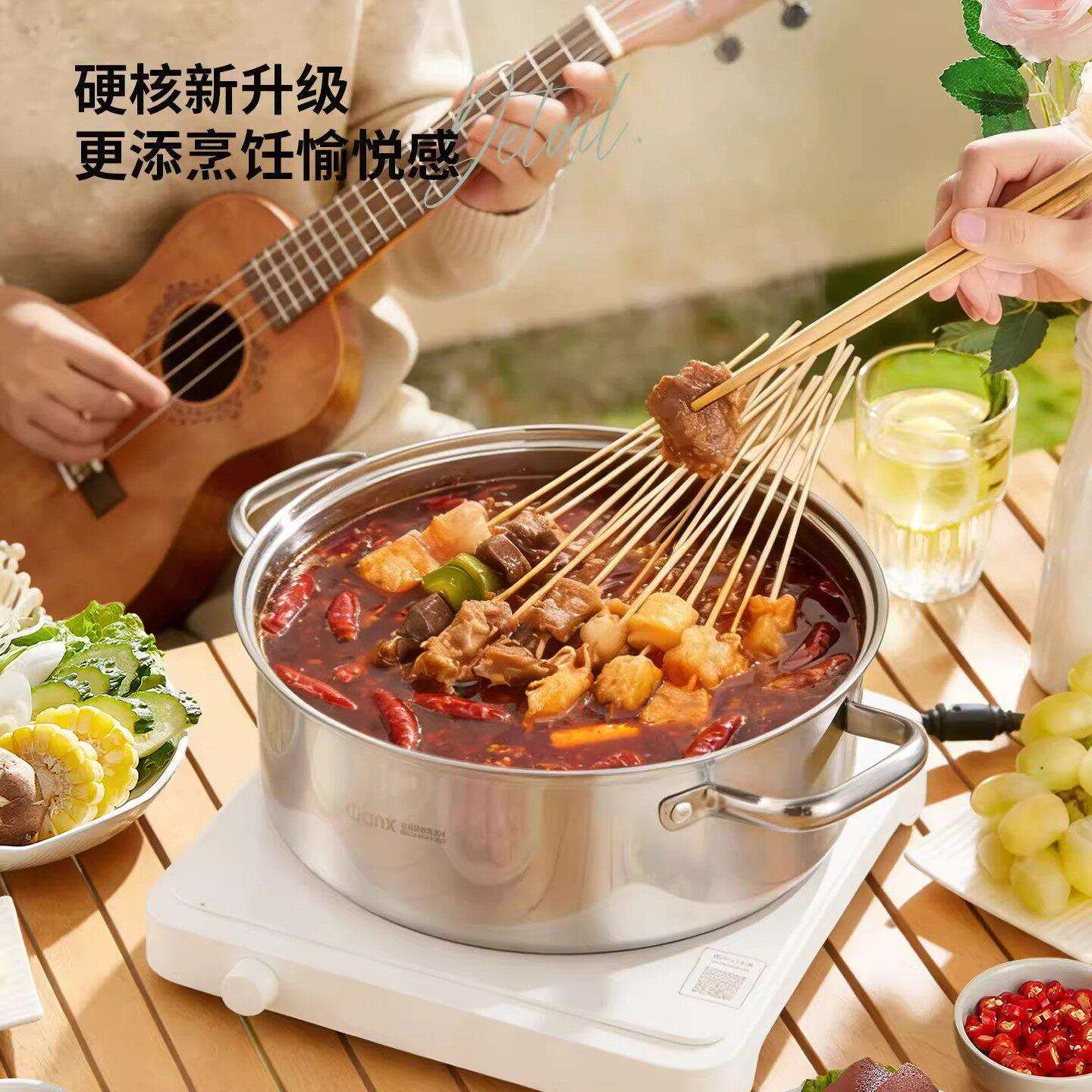 用食0品级34不锈钢双耳汤锅加厚家电磁炉专用煮锅鸳锅火鸯锅燃气