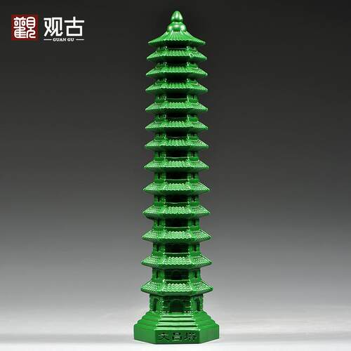 实木绿色木雕刻13层文昌塔摆件木头文昌塔十三层家居办公室装饰品