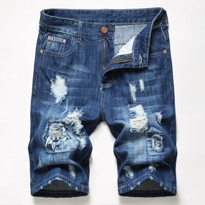 Men's Cotton Distressed Ripped Patchwork Denim Shorts Y2K