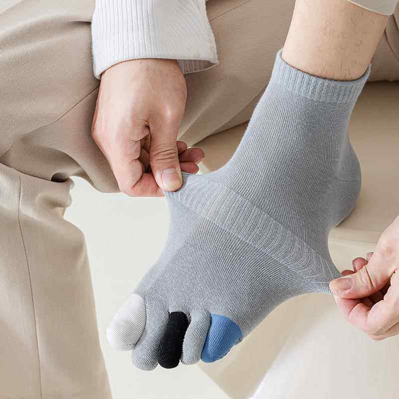 全棉五指袜子男纯色夏季薄款网眼透气网红运动跑步短筒分趾袜定制