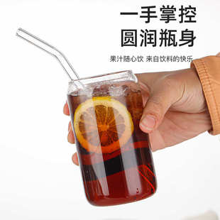 玻璃杯16oz易拉罐 20oz可乐罐可乐杯梅森杯带竹木盖吸管套装