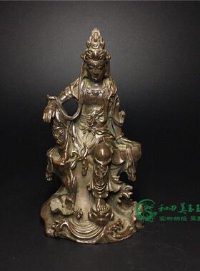 铜观音小摆件合金铜雕自在踏莲观音菩萨铜佛象供奉古玩铜器铜件