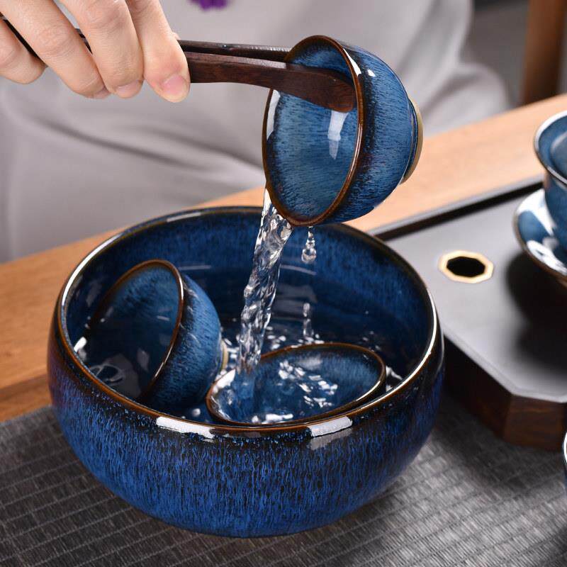 天目釉窑变高端水盂茶洗家用建盏水培大号容量茶具配件茶渣缸杯洗
