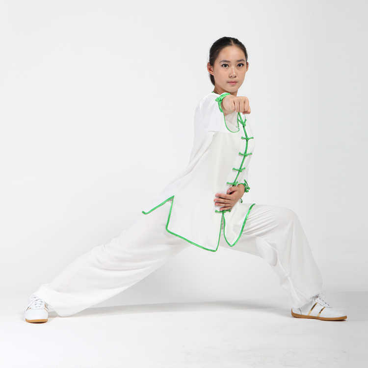 劲极春夏棉加丝太极服女中袖练功服花扣木兰服表演服晨练服装批发