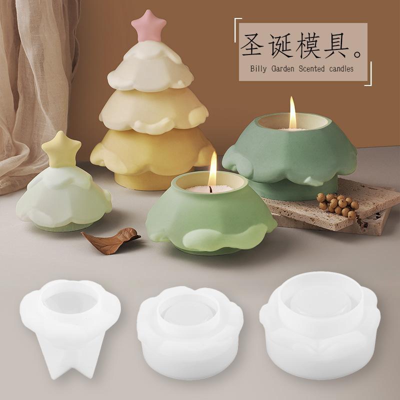叠叠乐圣诞树节DIY石膏陶瓷滴胶收纳罐子瓶子香薰蜡烛台硅胶模具