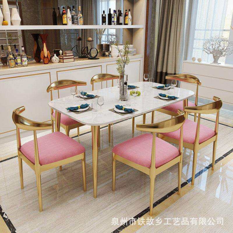 北欧大理石长方形吃饭桌简约小户型4人位餐桌椅组合轻奢酒店桌椅