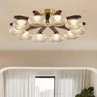 中山灯具黑桃实木中古风厅大卧胡复室吸顶灯BH9077中式国潮灯具古