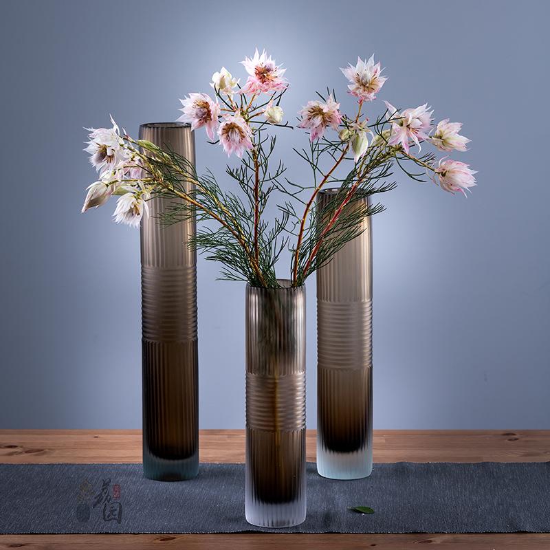 荔园花器 简约轻奢纯手摹刻原色玻璃花瓶 软装摆件 工艺品