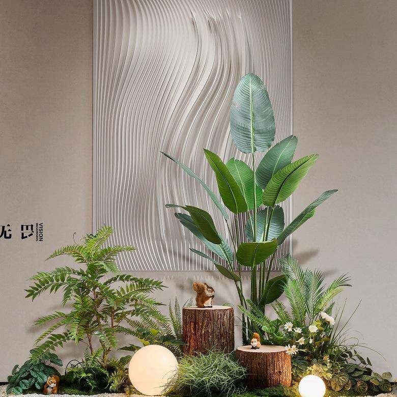 室内绿植装饰造露植营风商场酒店大型仿假物盆栽景F9688M8H观摆生