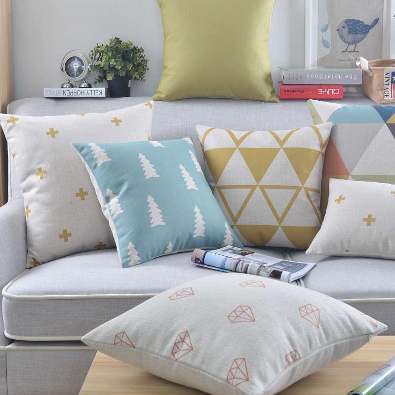 淡雅纯色腰枕素色几何棉麻沙发抱枕样板间靠垫办公室靠枕汽车腰枕