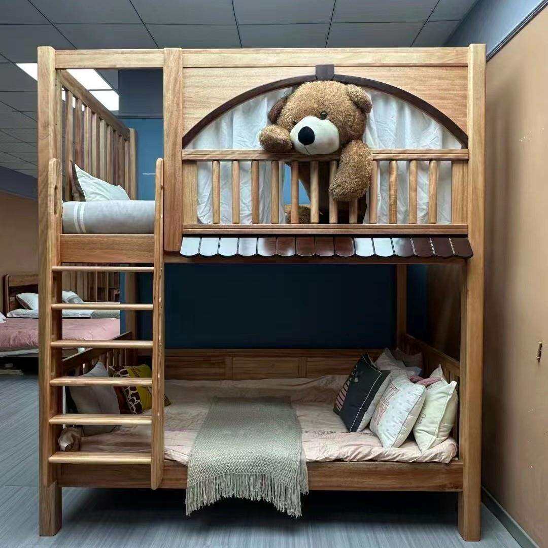 儿童床双人床红檀木上下铺同宽双层床高低子母床小户型树屋小房子