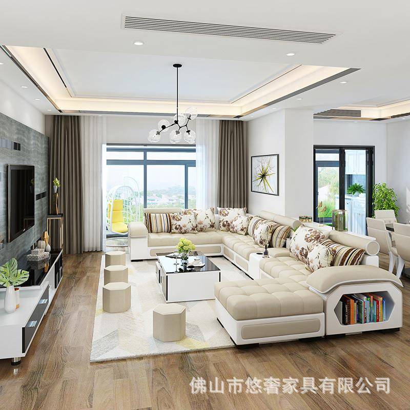 悠奢布艺沙发客厅组合简约现代大户型农村沙发可拆免洗科技布沙发