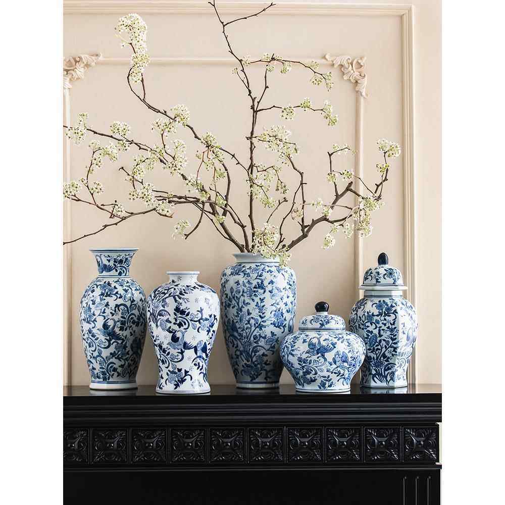 青花瓷花瓶釉下彩手绘陶瓷摆件新中式客厅博古架装饰品冬青果插花,家居饰品,花瓶,淘宝优惠券,粉丝福利购,淘宝优惠卷