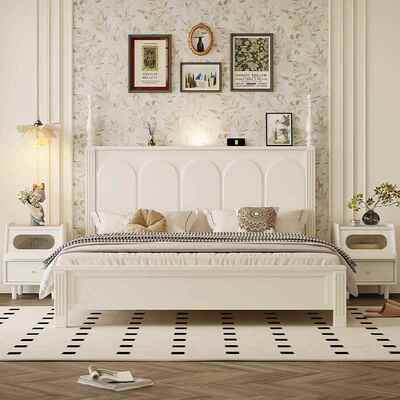 现代简约白色奶油风 主卧1米8乘2米大床家用实木床现代简约双人床