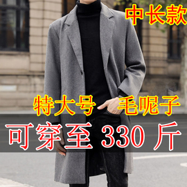 胖子毛呢子(毛呢子)外套男加肥，加大码秋冬特大号300斤肥佬中长款风衣夹克6