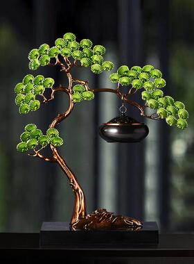 新中式禅意摆件珐瑯彩迎客松客厅吊式香炉檀香盘室内薰香玄关装饰