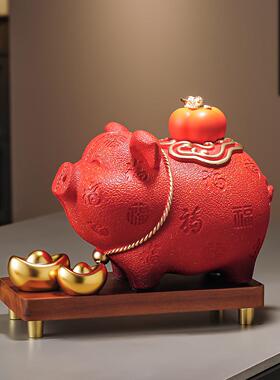 红色招财猪摆件树脂动物造型客厅办公室装饰品桌面工艺品新年礼品