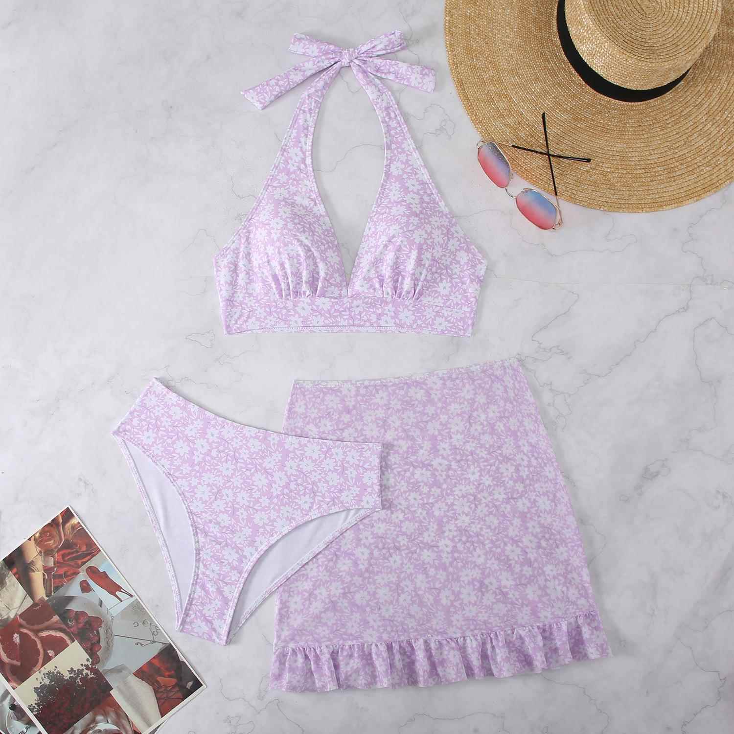 Womens Drawstring Three-piece High Long Cover-up Set